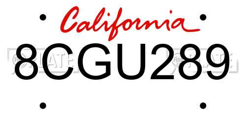 8CGU289 California License Plate