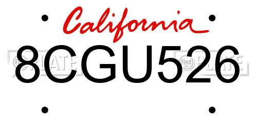 8CGU526 California License Plate