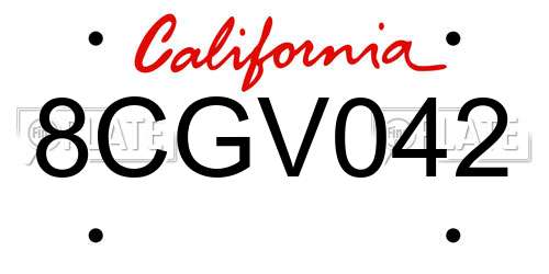 8CGV042 California License Plate