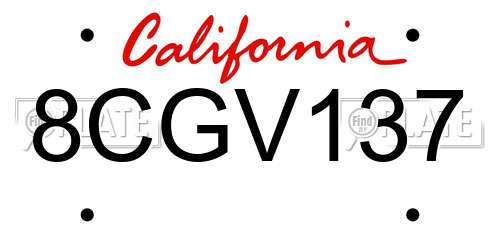 8CGV137 California License Plate