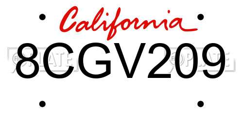 8CGV209 California License Plate