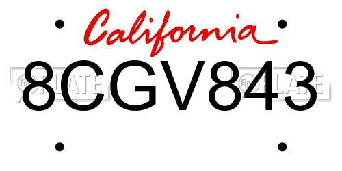 8CGV843 California License Plate