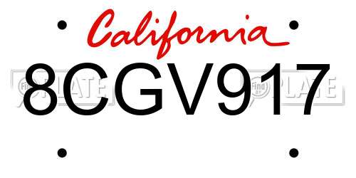 8CGV917 California License Plate