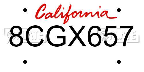8CGX657 California License Plate
