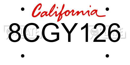 8CGY126 California License Plate