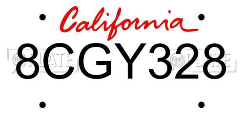 8CGY328 California License Plate