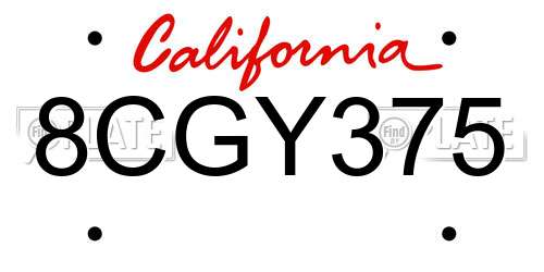 8CGY375 California License Plate