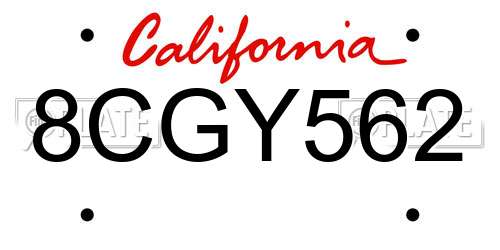 8CGY562 California License Plate