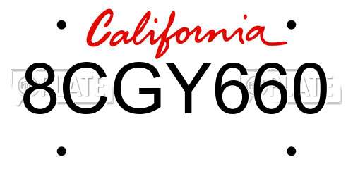 8CGY660 California License Plate