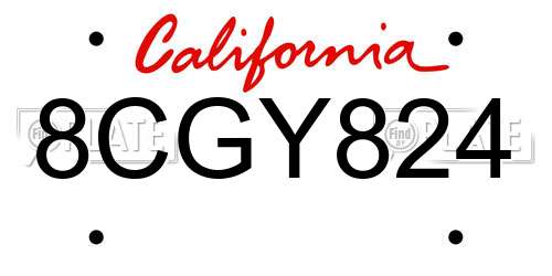 8CGY824 California License Plate