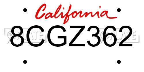 8CGZ362 California License Plate