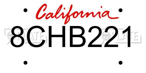 8CHB221 California License Plate