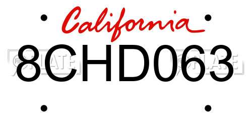 8CHD063 California License Plate