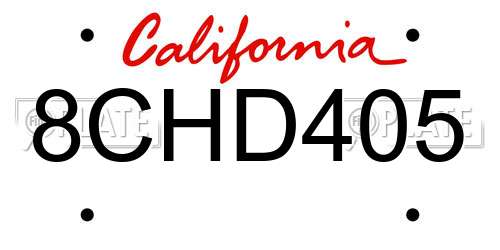 8CHD405 California License Plate