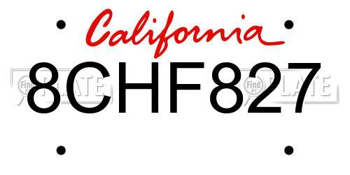 8CHF827 California License Plate
