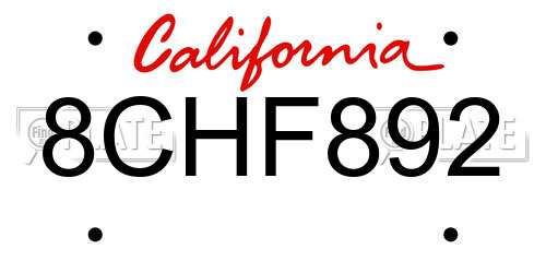 8CHF892 California License Plate