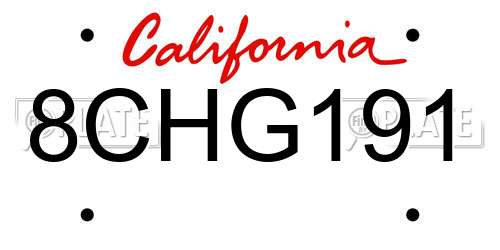 8CHG191 California License Plate