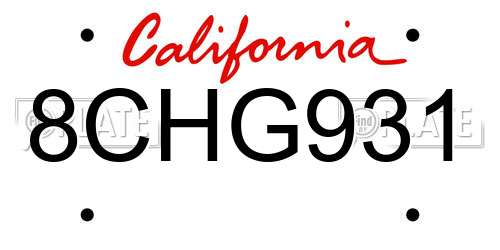 8CHG931 California License Plate