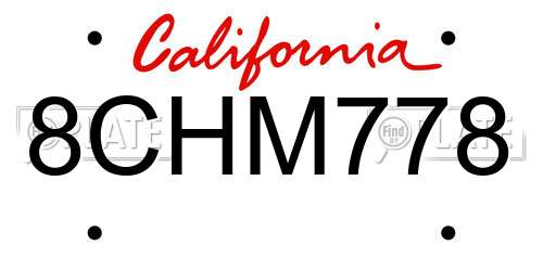 8CHM778 California License Plate