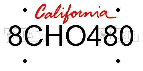 8CHO480 California License Plate