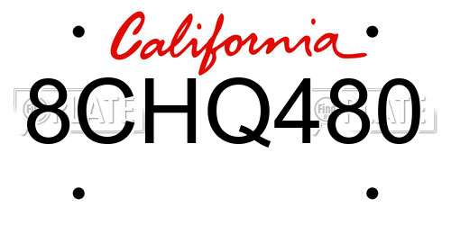 8CHQ480 California License Plate