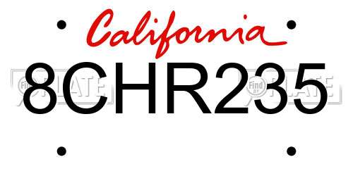8CHR235 California License Plate