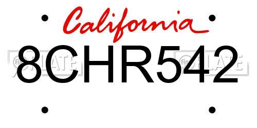 8CHR542 California License Plate