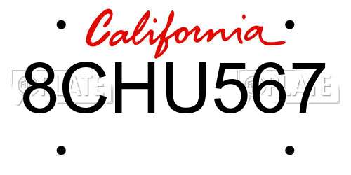 8CHU567 California License Plate