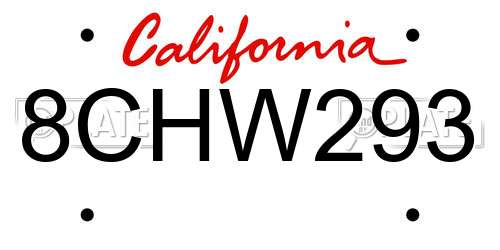 8CHW293 California License Plate