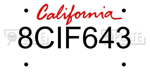 8CIF643 California License Plate