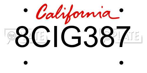 8CIG387 California License Plate