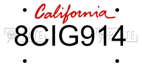 8CIG914 California License Plate