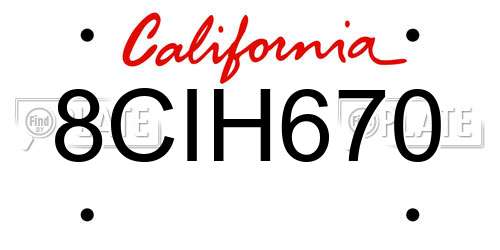 8CIH670 California License Plate