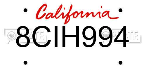 8CIH994 California License Plate