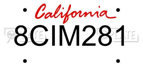 8CIM281 California License Plate