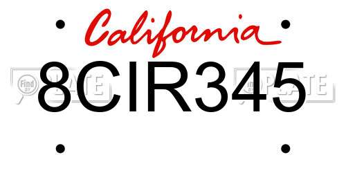 8CIR345 California License Plate