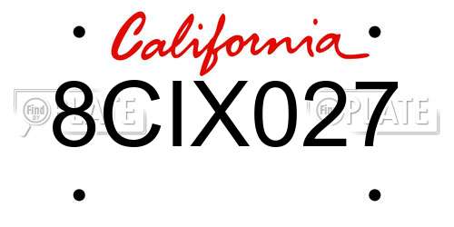 8CIX027 California License Plate