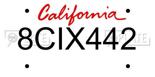 8CIX442 California License Plate
