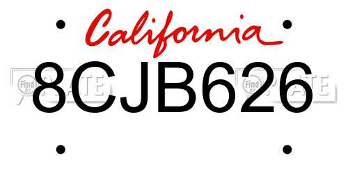 8CJB626 California License Plate
