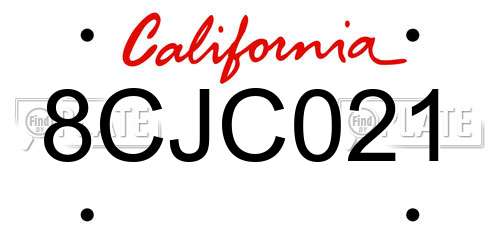 8CJC021 California License Plate