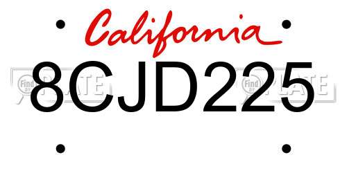 8CJD225 California License Plate