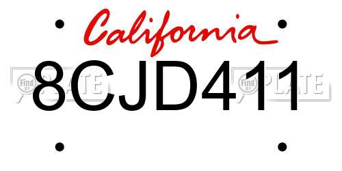 8CJD411 California License Plate
