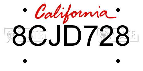 8CJD728 California License Plate
