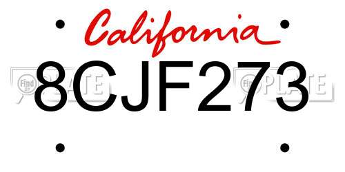 8CJF273 California License Plate