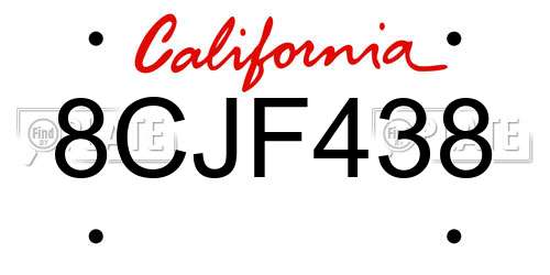 8CJF438 California License Plate