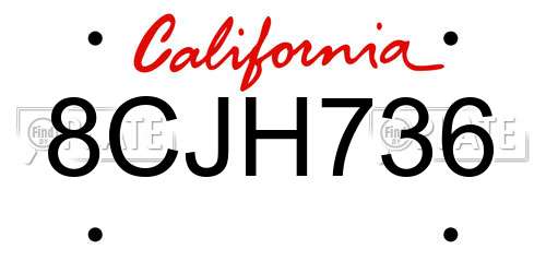 8CJH736 California License Plate