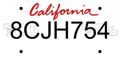 8CJH754 California License Plate