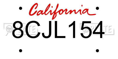 8CJL154 California License Plate