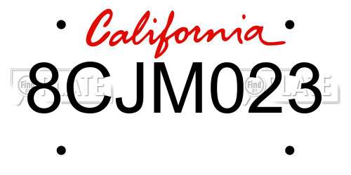 8CJM023 California License Plate