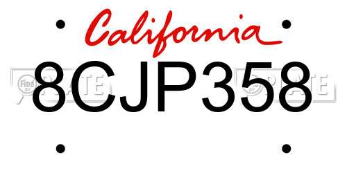 8CJP358 California License Plate